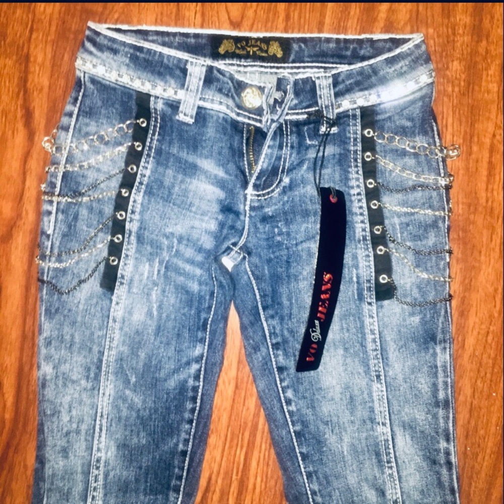 Virgin Only Designer Jeans Electric Denim Chains
